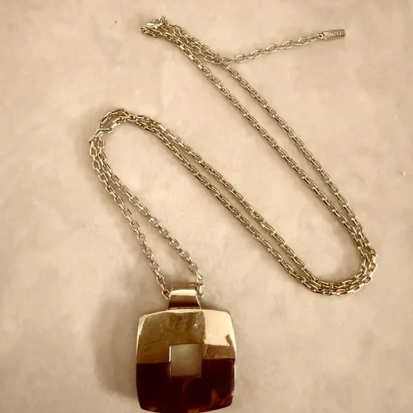 Napier Gold and Brown Square Pendant Necklace - Picture 3 of 4